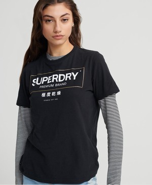 Superdry Mono Premium Band Oversized Női Pólók Fekete | VNKFR4873